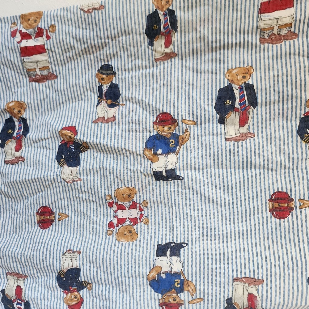 Ralph Lauren Blue Striped Polo Teddy Bear Standard Single Pillow Case Vintage